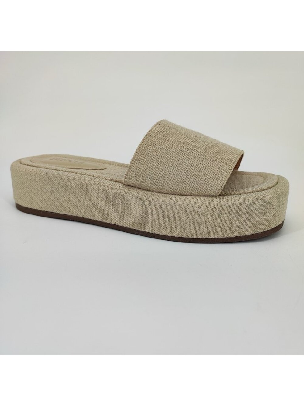 Schutz Yara Women's Size 8B Sandals Textile Beige Platform Slide Yara